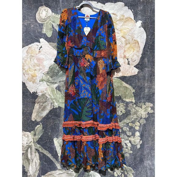 New Anthropologie x Farm Rio Puff Sleeve Maxi Dress sz XS - Picture 5 of 7